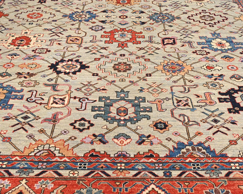 9x12 Gray Aryana Afghan Hand Knotted Veg Dye Wool Area Rug